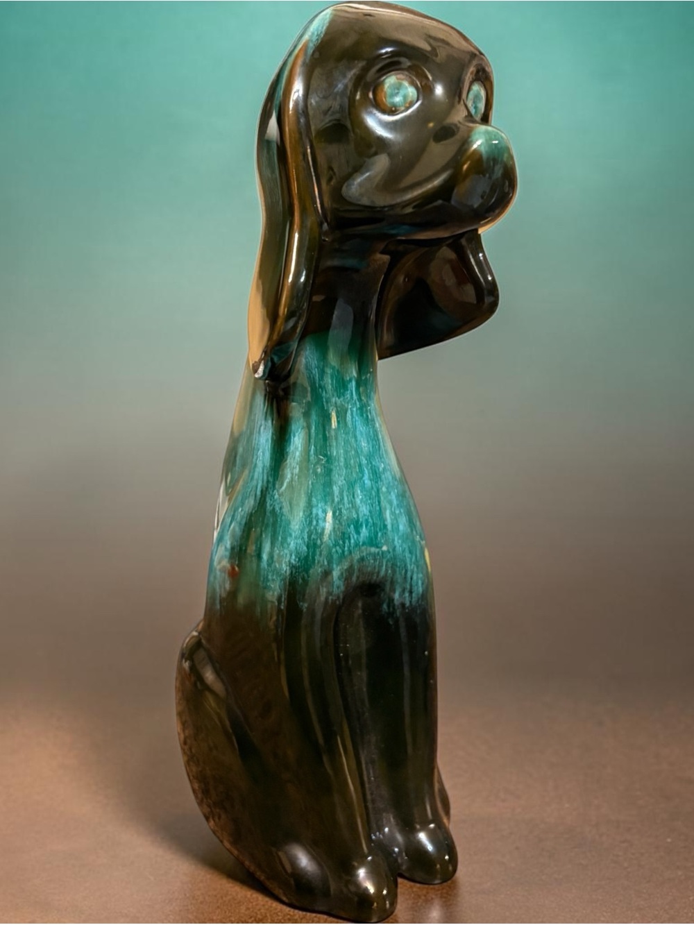 Vintage Blue Mountain Pottery Hound. Black and Teal.13.5 in. Perfect condition.